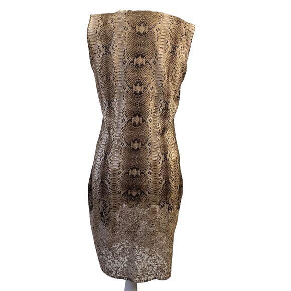 Magaschoni Snakeskin Print Knit Sweater Dress Small Silk Cashmere Sheath Beige - Picture 3 of 15